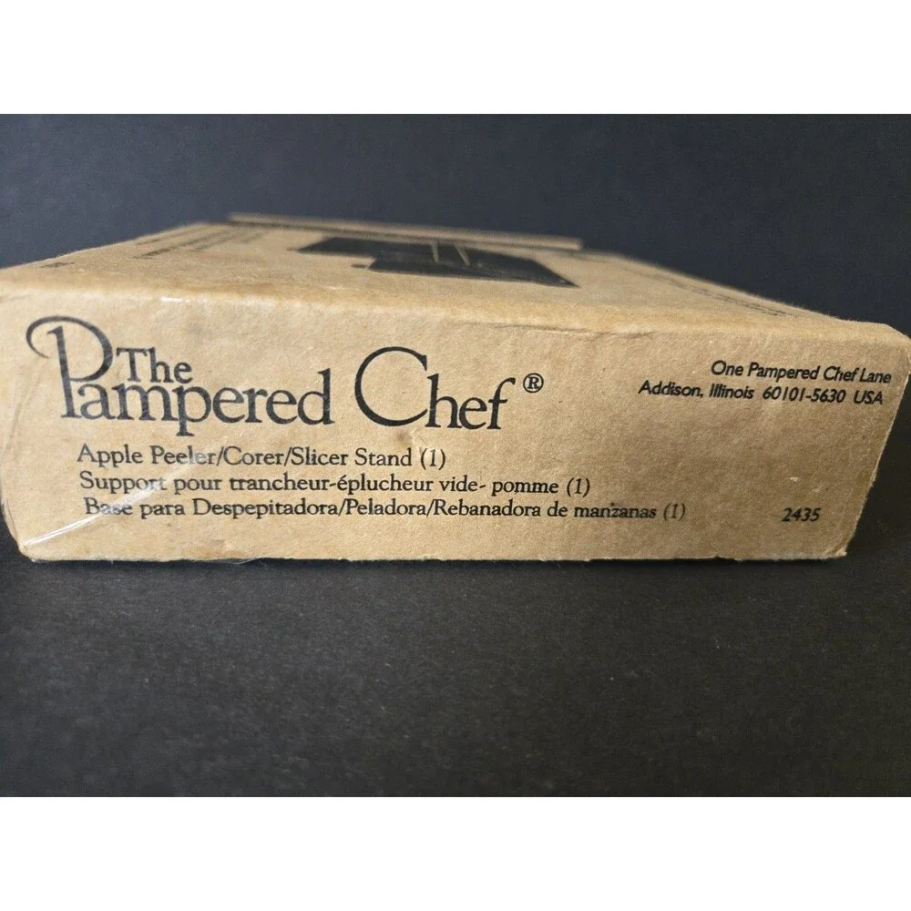 The Pampered Chef Apple Peeler - Corer - Slicer Wooden Stand #2435 - NEW